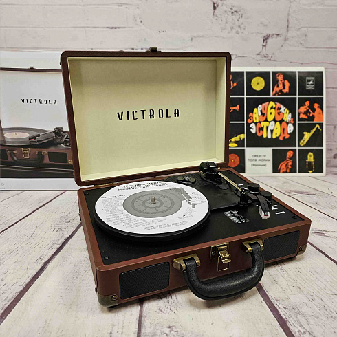 Портативный виниловый проигрыватель VICTROLA JOURNEY+, 33/78/45 об/мин, +BT/AUX/LINE, цвет коричневый