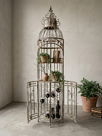 Барный шкаф кованый «Antique» 220х50 см, металлический стеллаж для вина (на 28 бутылок)