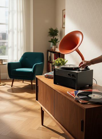 Виниловый проигрыватель RETRO STYLE 33/78/45 об/мин, + FM/BT/USB, цвет чёрный