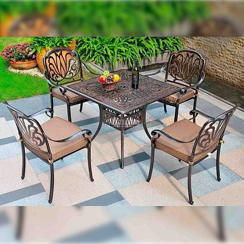 Мебель для сада из литого алюминия CLASSIC SQUARE, 5 предметов, цвет бронзовый