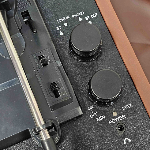 Портативный виниловый проигрыватель, 33/78/45 об/мин, +BT/AUX/LINE/USB, цвет коричневый
