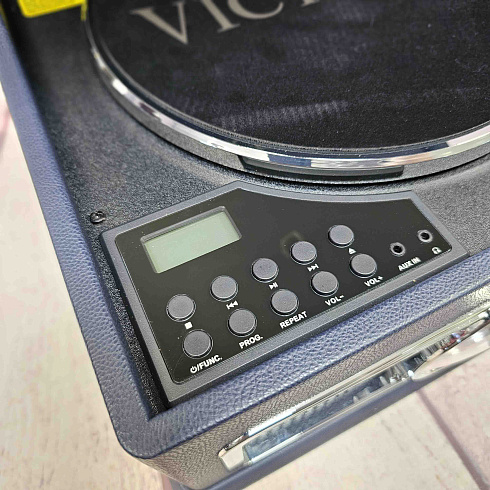 Виниловый проигрыватель, фонограф VICTROLA MADISON + CD/FM/BT ретро стиль, цвет синий