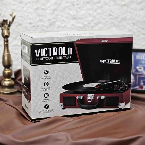 Портативный виниловый проигрыватель VICTROLA, 33/78/45 об/мин, +BT/AUX/LINE, цвет бордовый