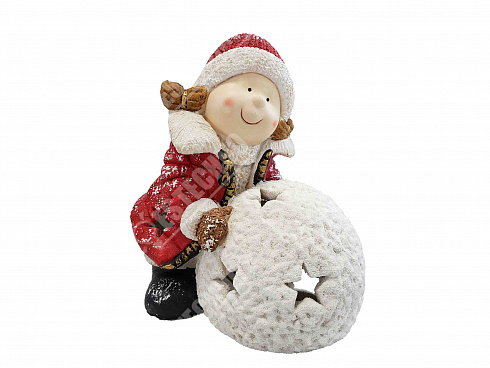 Подсвечник из керамики "Девочка и снежный шар", 37 см.