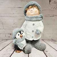 Фигура новогодняя из грубой керамики Малыш и пингвин, 26х18х37 см