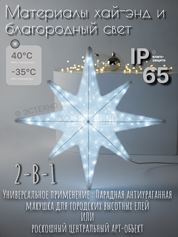 Уличная объемная 3D-фигура световая ESTECHNO Вифлеемская Звезда 100х100х28 см кристально-белое ультра-яркое свечение макушка для уличной ели и световой элемент для фотозоны премиум класса купить во Владивостоке в наличии в Приморье по безналу с НДС 22 от 