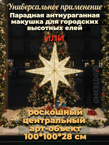 Макушка для уличной ели / световой элемент для фотозоны ESTECHNO «Вифлеемская Звезда» 3D, 100х100х27 см, 220В, статика (Арт. EST-3D100W)