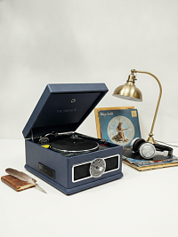 Виниловый проигрыватель, фонограф VICTROLA MADISON + CD/FM/BT ретро стиль, цвет синий