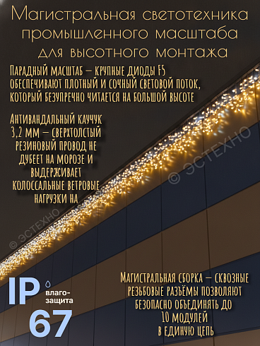 Профессиональная уличная гирлянда БАХРОМА ESTECHNO IP67, 3.2 м (Каучук, Теплый белый + Холодный Flash)
