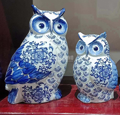 Фигурка фарфоровая СОВЫ, с кобальтовой росписью, (2 шт) 32*20 / 24*16 см