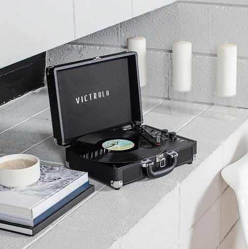 Портативный виниловый проигрыватель VICTROLA JOURNEY+, 33/78/45 об/мин,+BT/AUX/LINE, цвет серый-чёрный