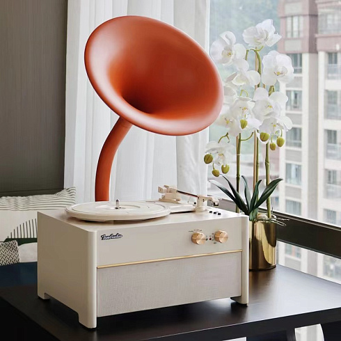 Виниловый проигрыватель RETRO STYLE 33/78/45 об/мин, +FM/BT/USB, цвет кремовый-оранжевый