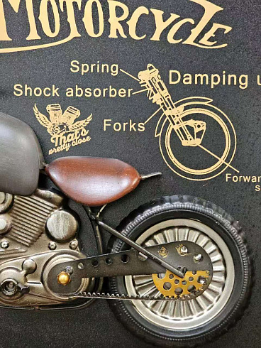 Часы настенные интерьерные ESTECHNO «Vintage Motorcycle» Loft 3D, 80*60 см
