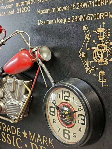 Часы настенные интерьерные ESTECHNO «Vintage Motorcycle» Loft 3D, 80*60 см