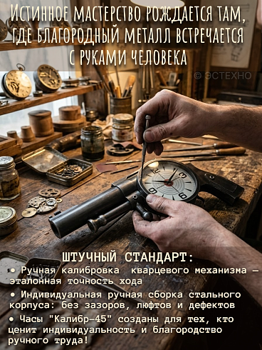 Часы настенные интерьерные ESTECHNO «Калибр-45» Colt Peacemaker (53*27*6 см)