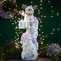 Фигура новогодняя с подсветкой из керамики Снеговик, Дед мороз, Олень, 63 см