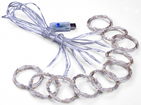 USB гирлянда на проволоке "Дождь", цвет теплый белый, 3х3 м.