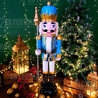 Новогодняя фигура Щелкунчик-король 120 см, цвет голубой с белым