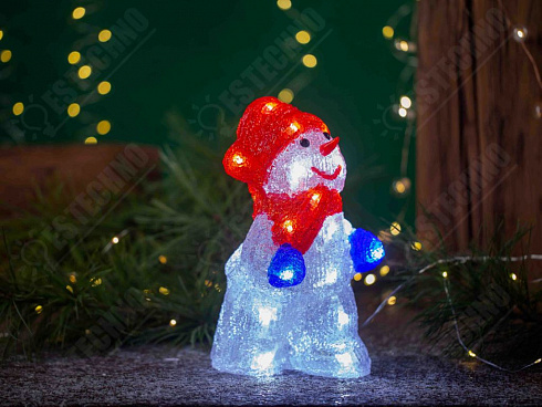 Акриловая фигура светодиодная "Снеговик физкультурник", 27 см.