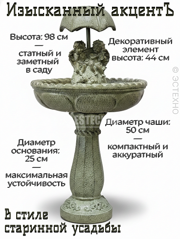 Садовая скульптура-фонтан «Купидоны под зонтом»